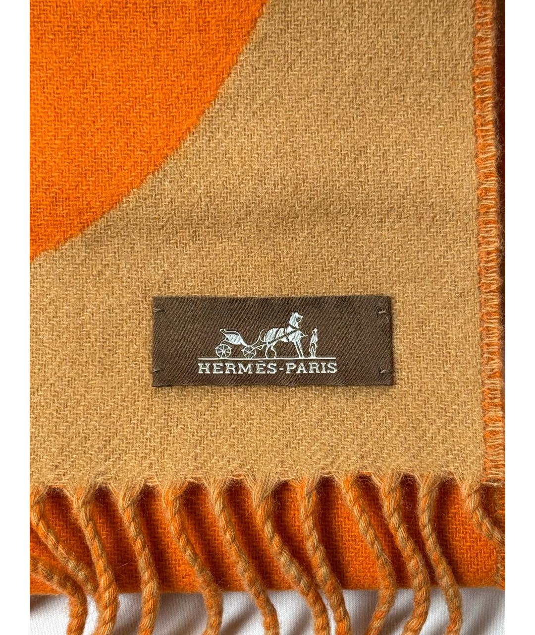 HERMES Оранжевый кашемировый шарф, фото 3