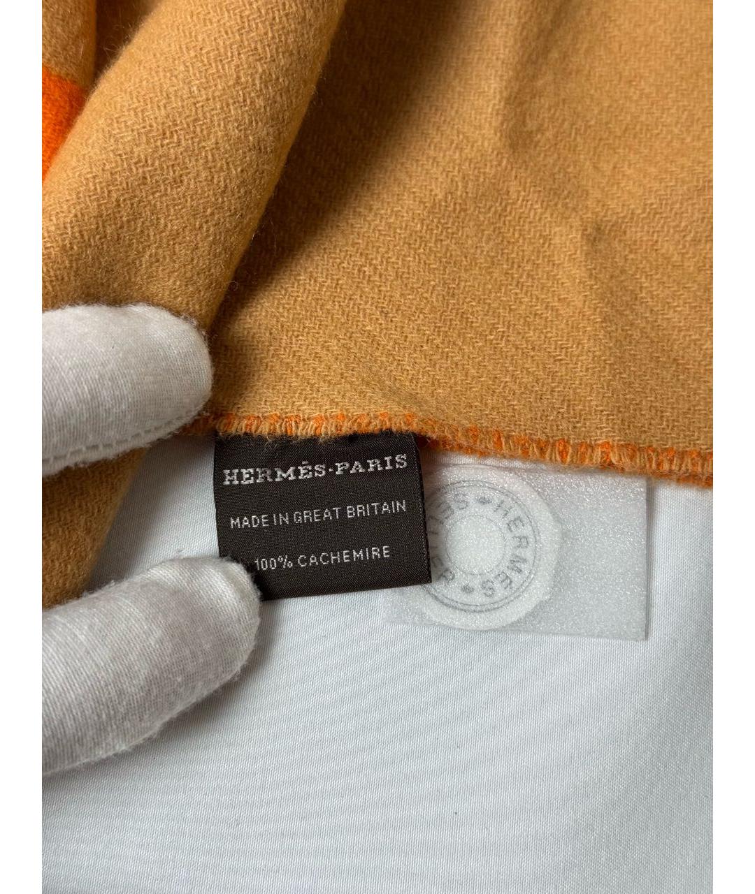 HERMES Оранжевый кашемировый шарф, фото 5