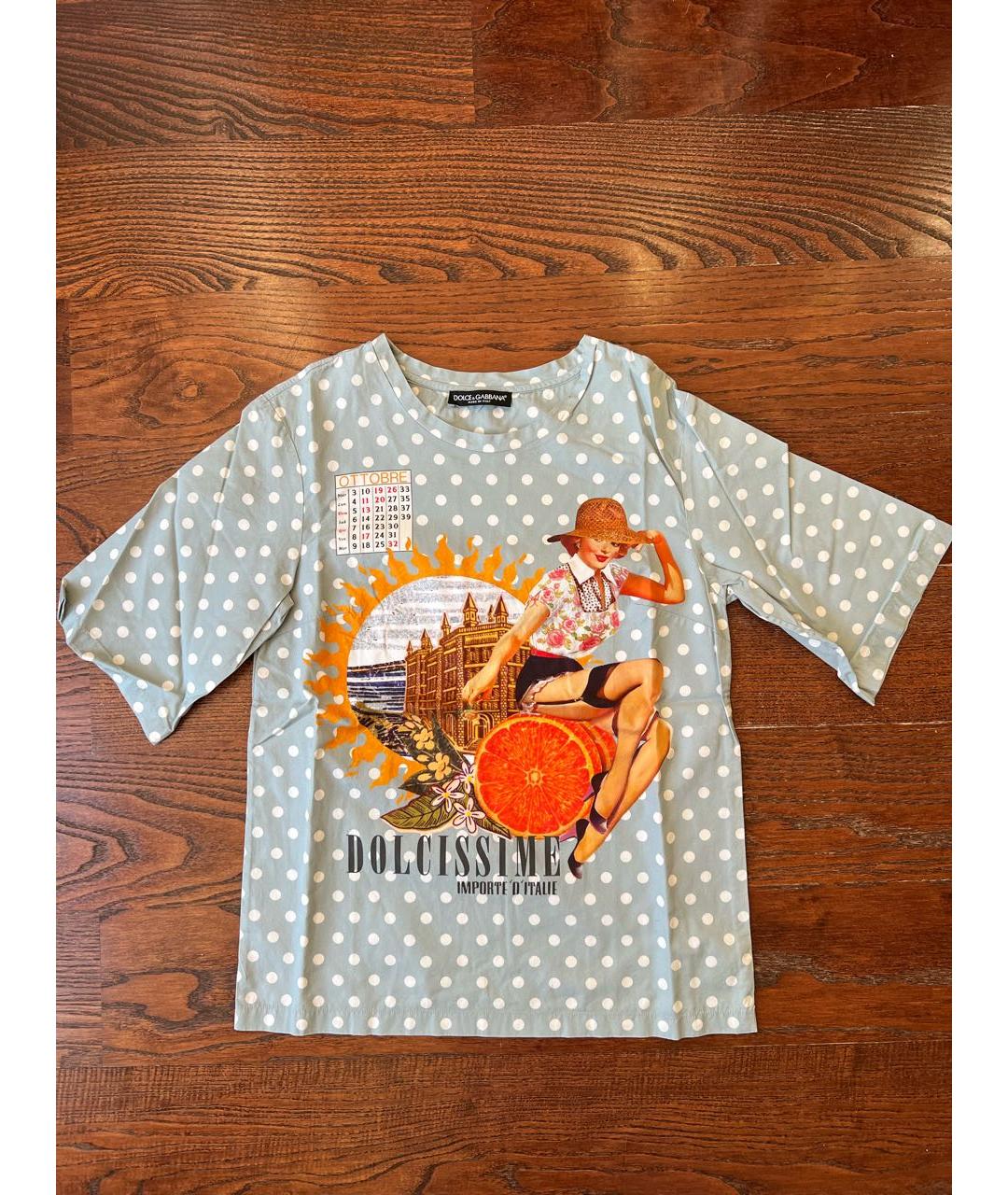 DOLCE&GABBANA Голубая хлопковая футболка, фото 7