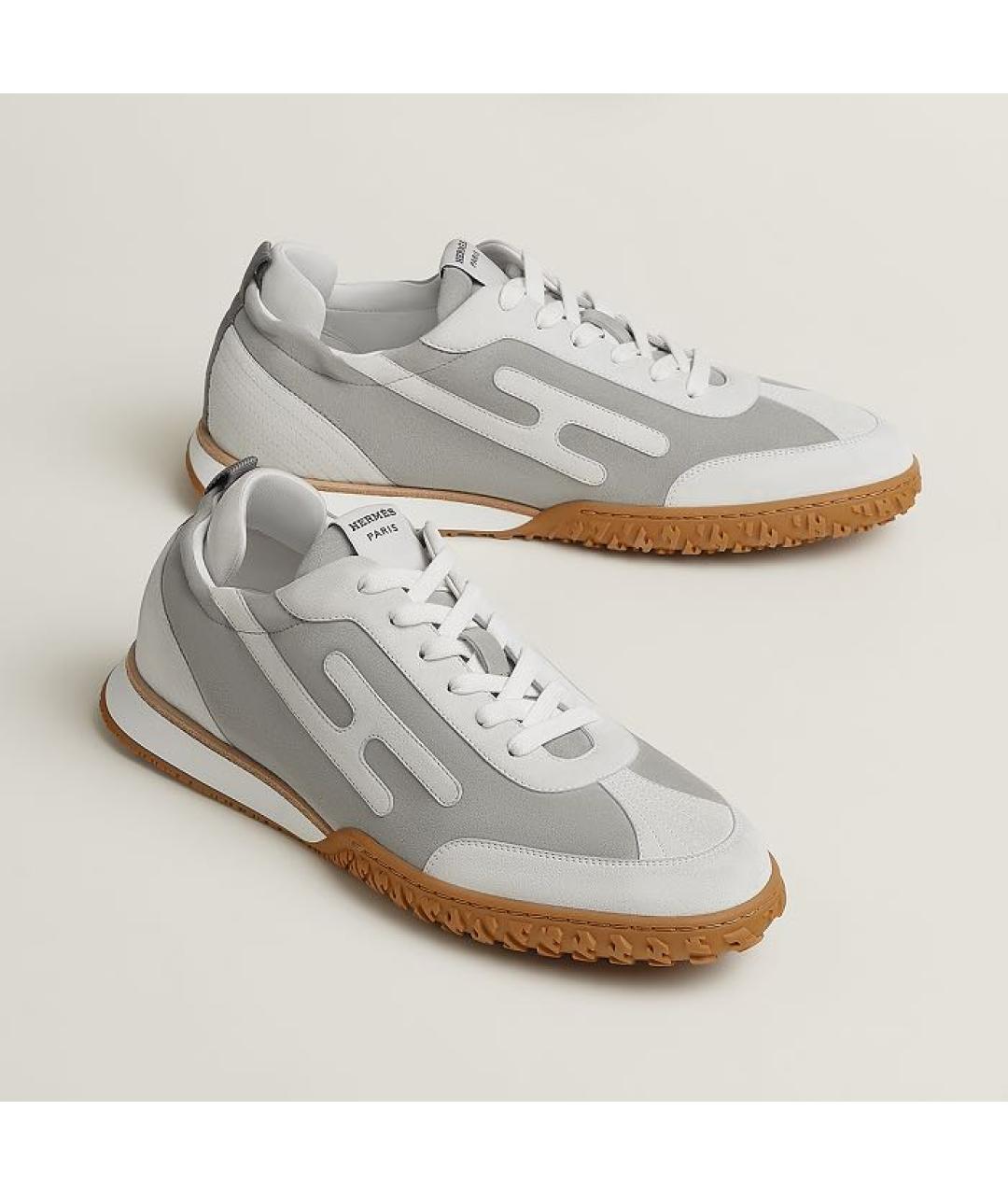 HERMES Серые нубуковые низкие кроссовки / кеды, фото 2