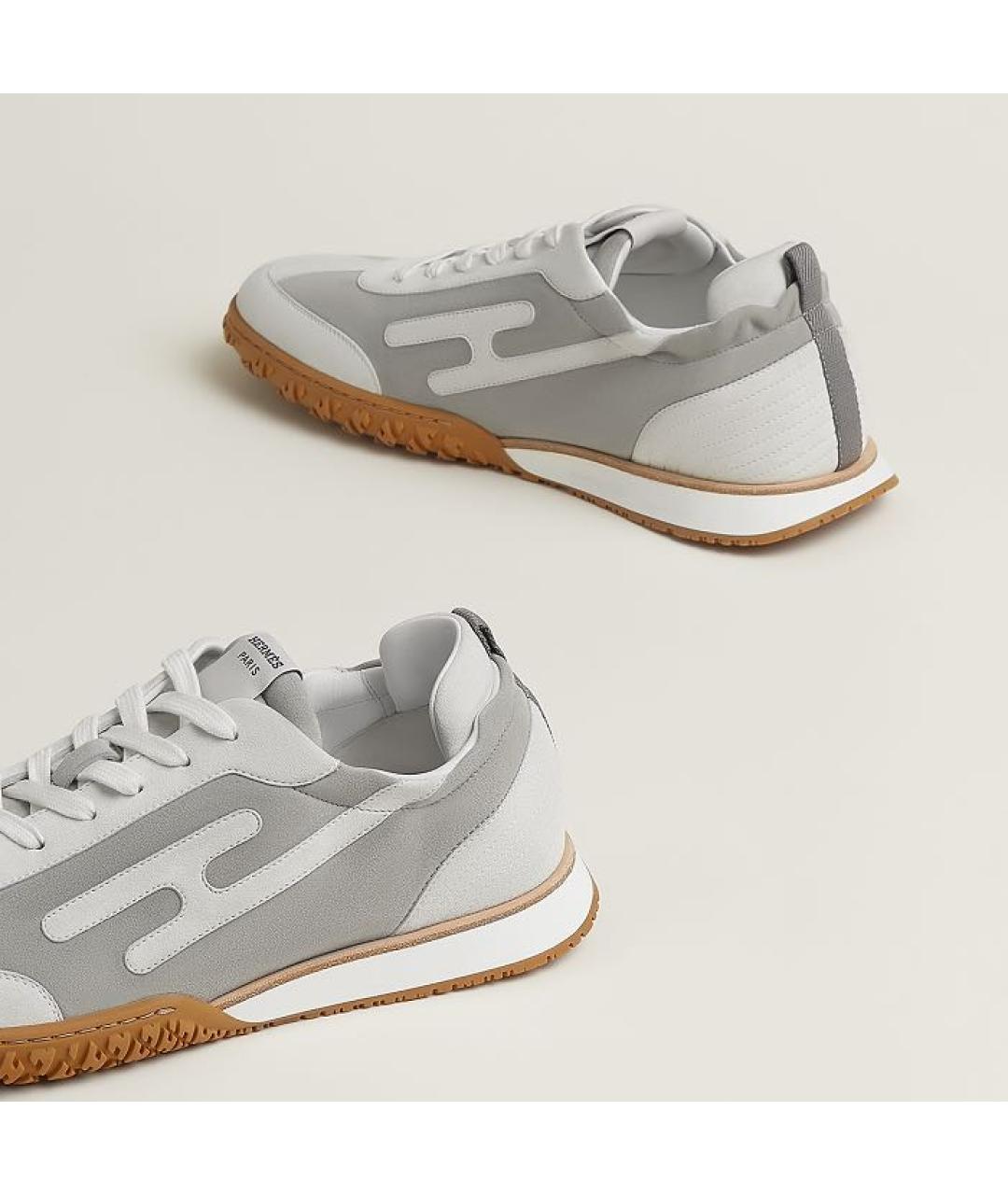 HERMES Серые нубуковые низкие кроссовки / кеды, фото 4