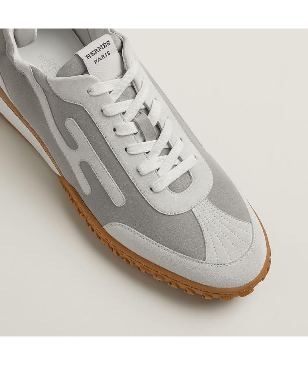 HERMES Серые нубуковые низкие кроссовки / кеды, фото 5