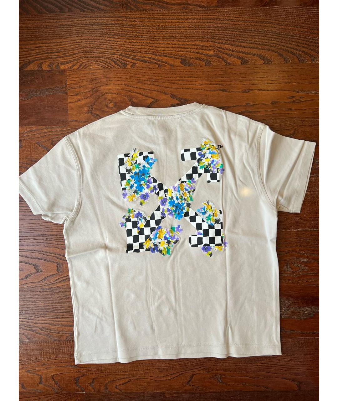 OFF-WHITE Бежевая хлопковая футболка, фото 2