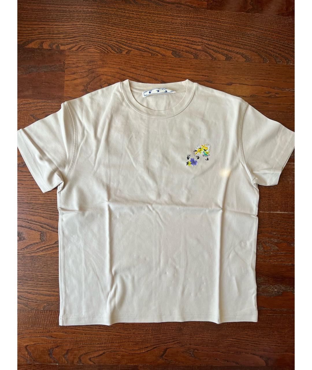 OFF-WHITE Бежевая хлопковая футболка, фото 5