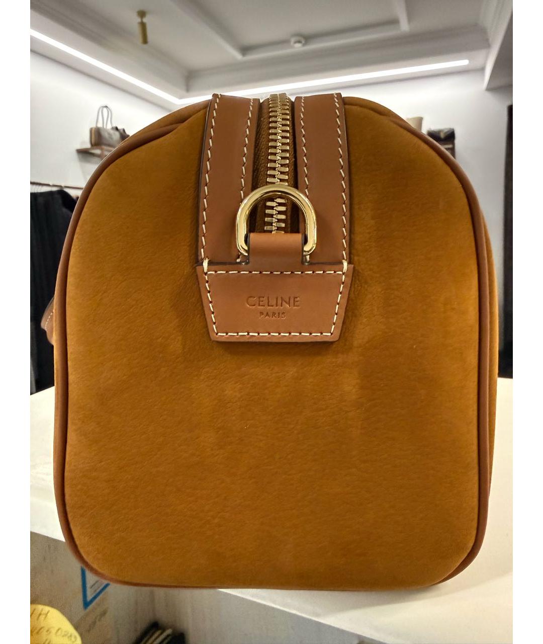 CELINE Коричневая замшевая сумка с короткими ручками, фото 2