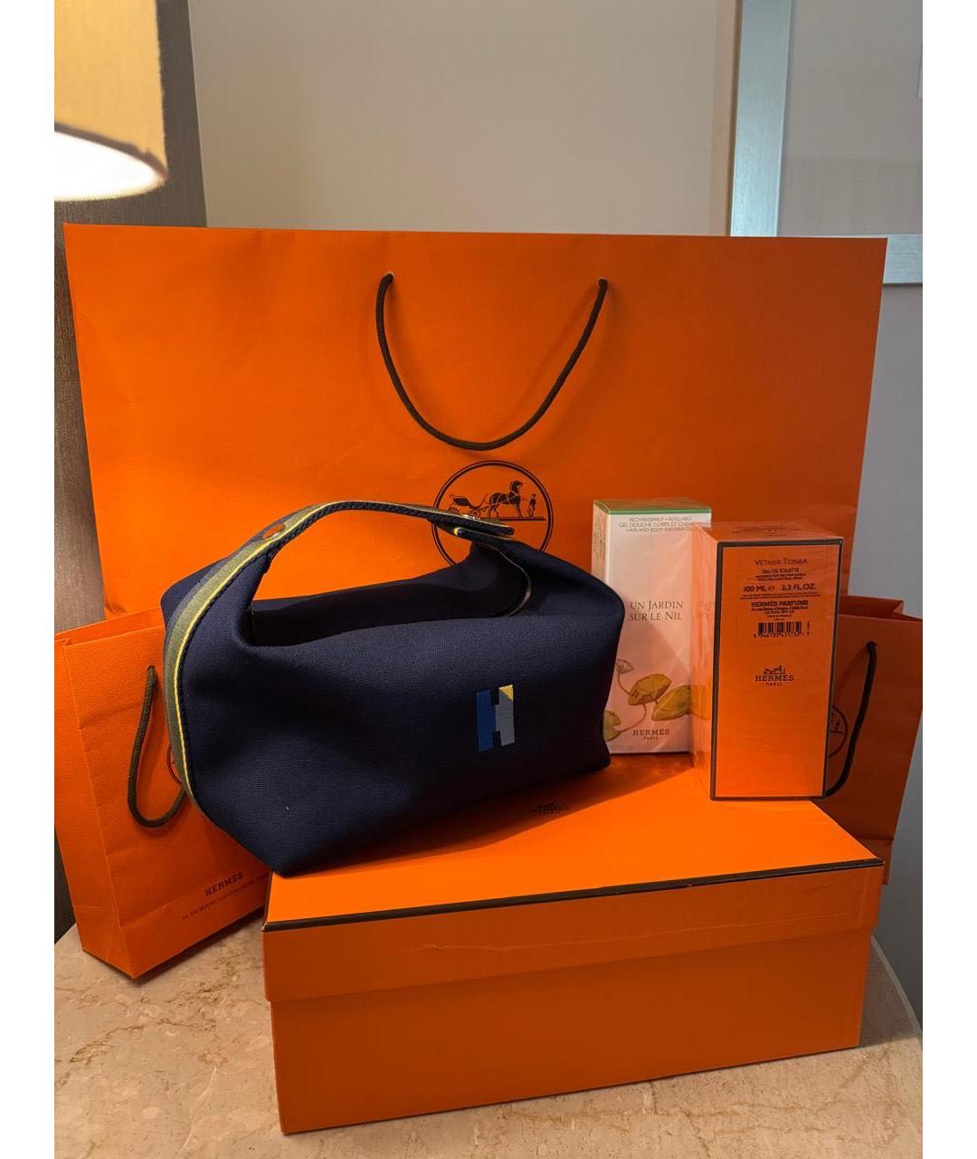 HERMES Зеленая тканевая косметичка, фото 5