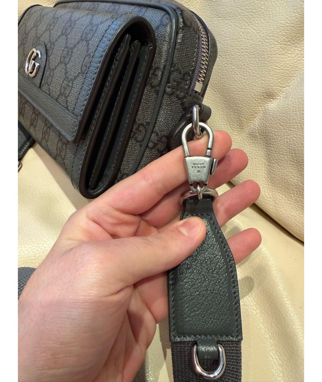 GUCCI Антрацитовая кожаная сумка на плечо, фото 2