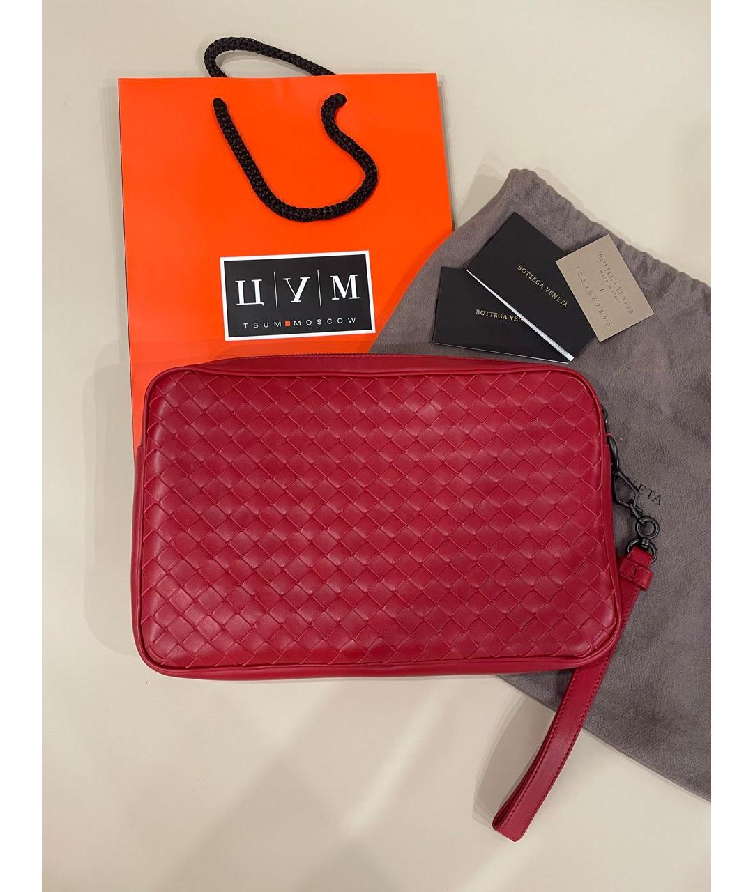 BOTTEGA VENETA Красная кожаная барсетка, фото 9