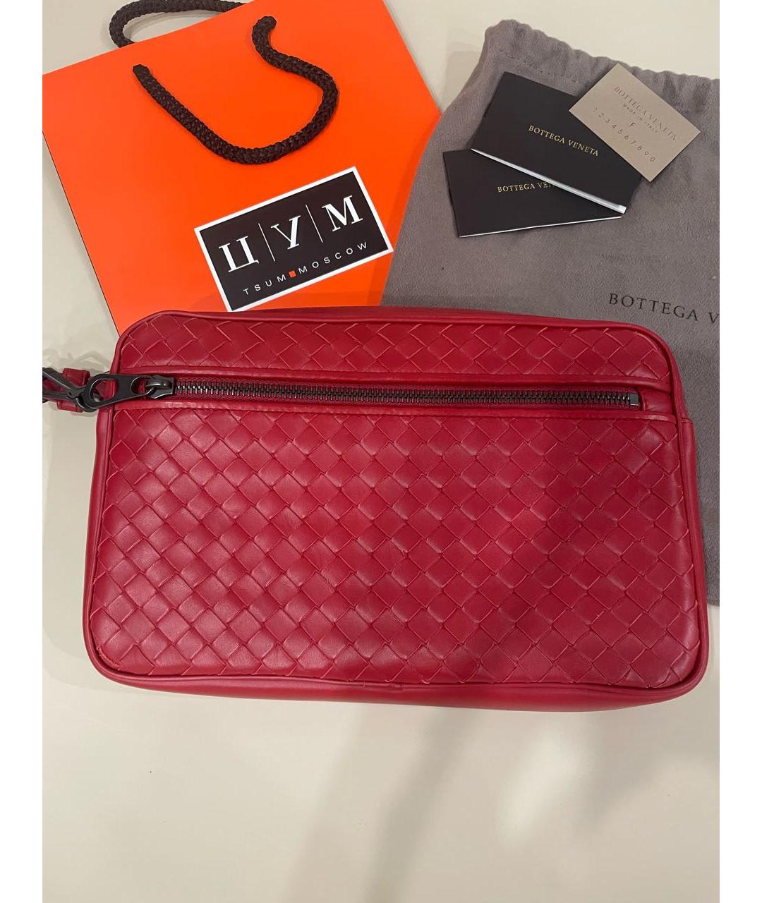 BOTTEGA VENETA Красная кожаная барсетка, фото 8