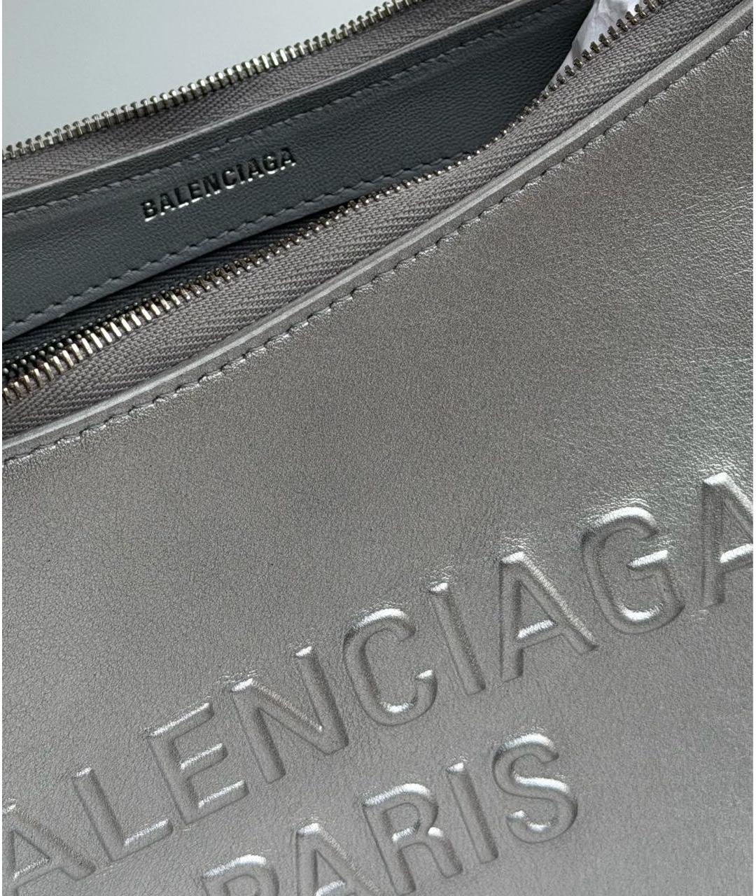 BALENCIAGA Серебряная кожаная сумка с короткими ручками, фото 5
