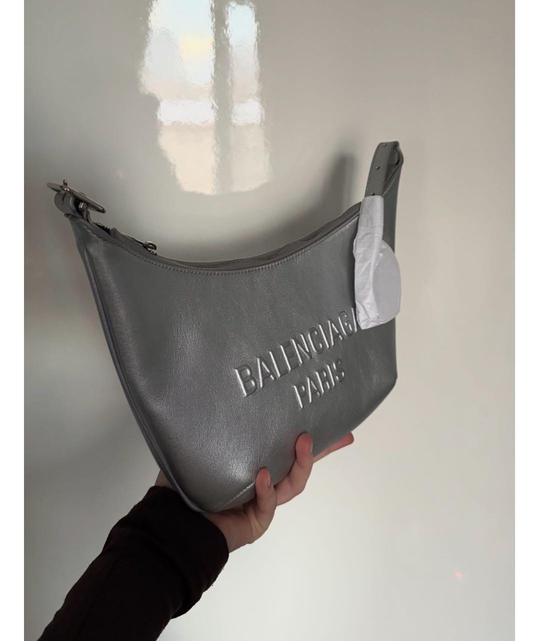 BALENCIAGA Серебряная кожаная сумка с короткими ручками, фото 2