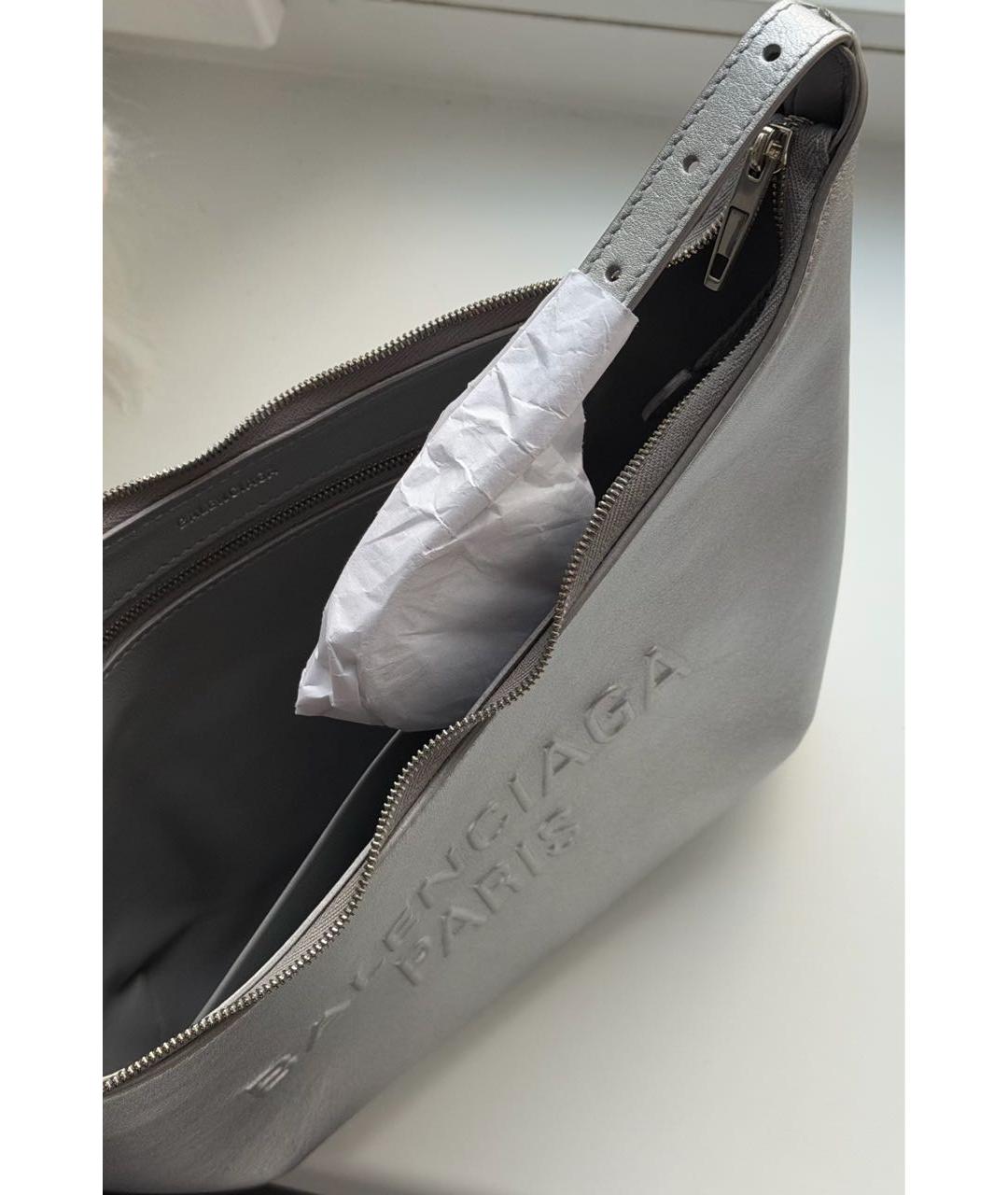 BALENCIAGA Серебряная кожаная сумка с короткими ручками, фото 4