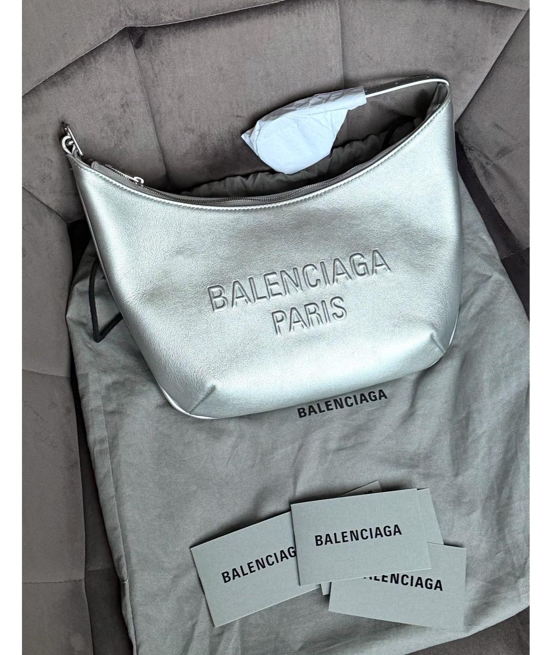 BALENCIAGA Серебряная кожаная сумка с короткими ручками, фото 6