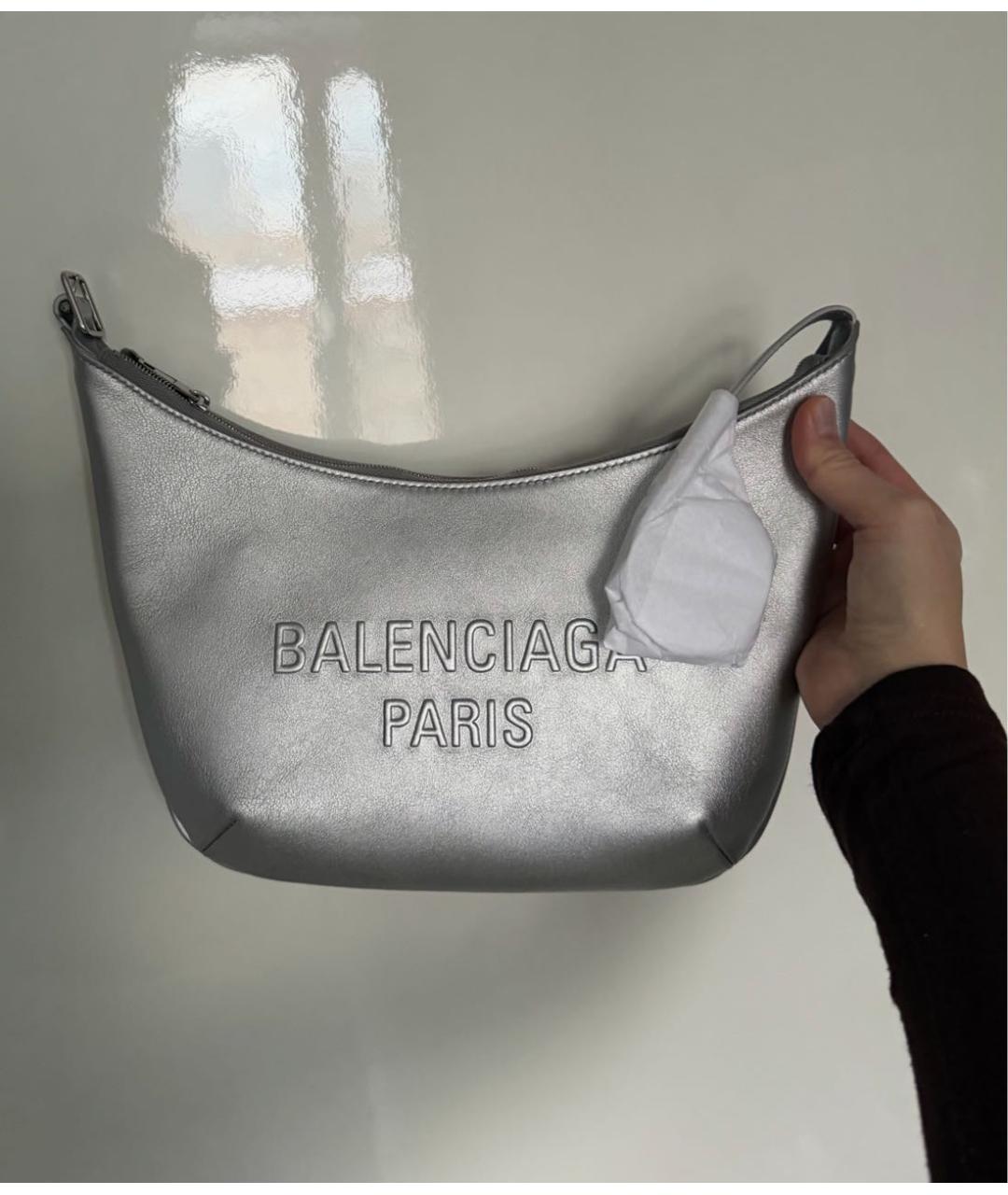 BALENCIAGA Серебряная кожаная сумка с короткими ручками, фото 7