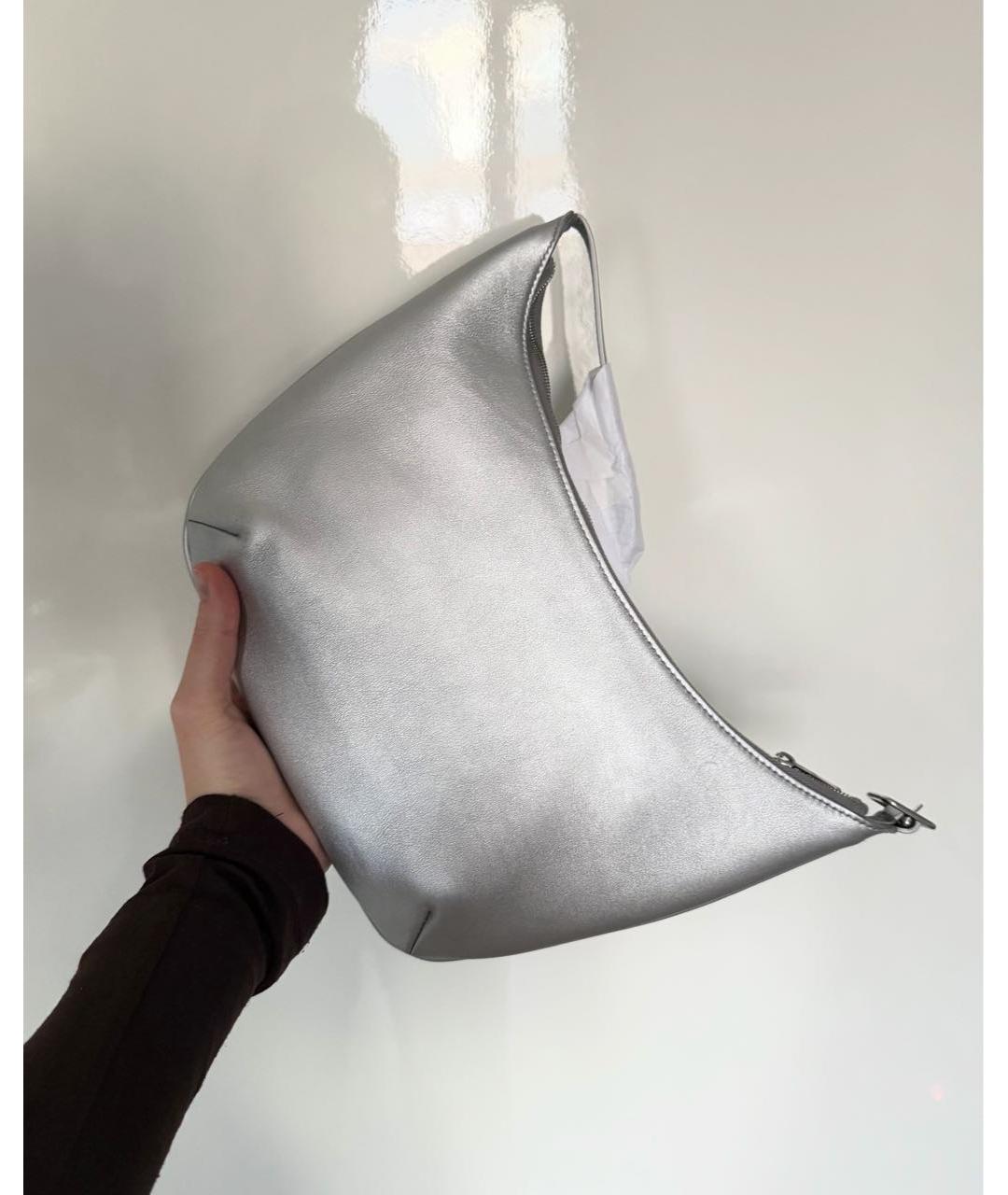 BALENCIAGA Серебряная кожаная сумка с короткими ручками, фото 3