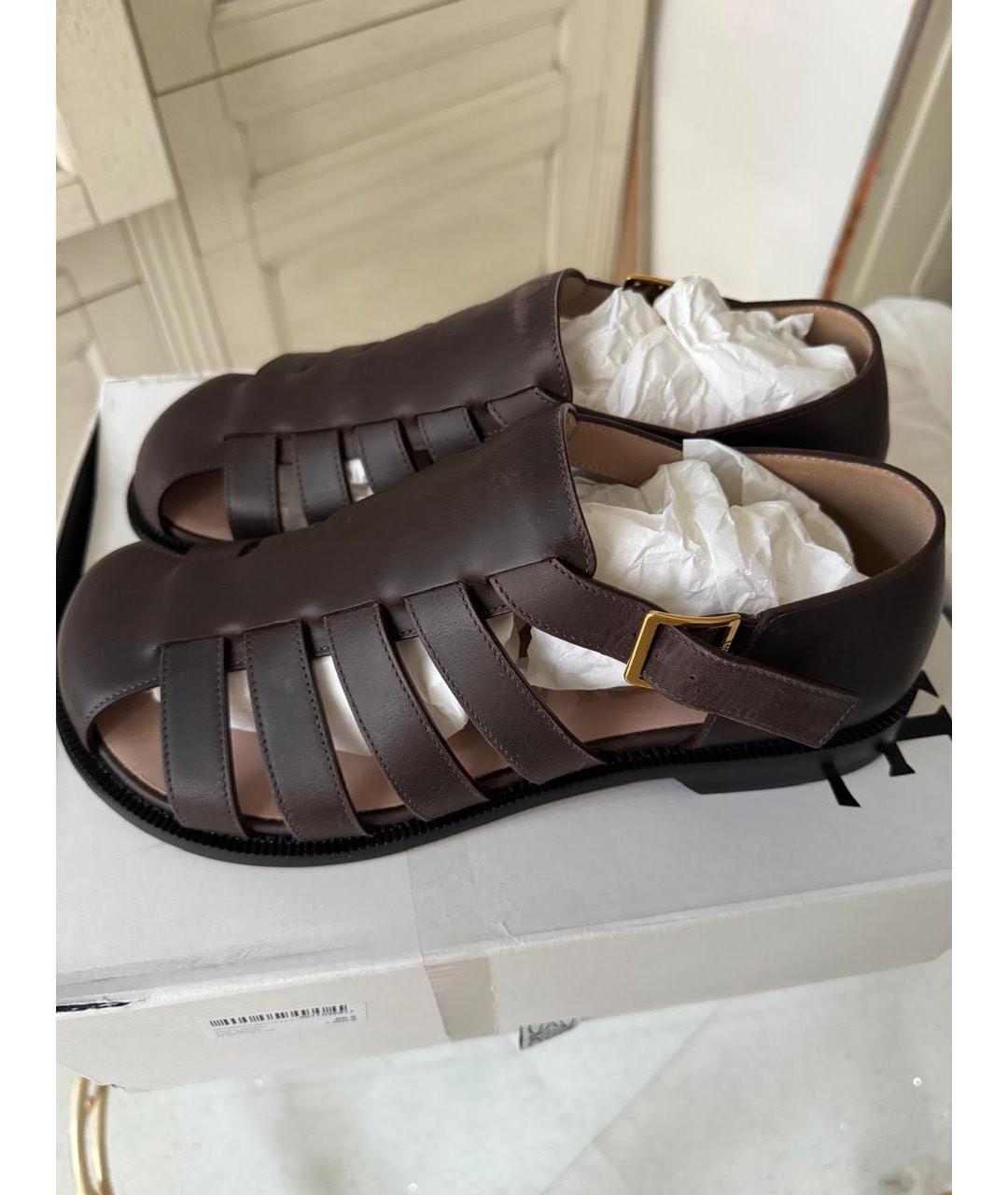 LOEWE Коричневые кожаные сандалии, фото 7