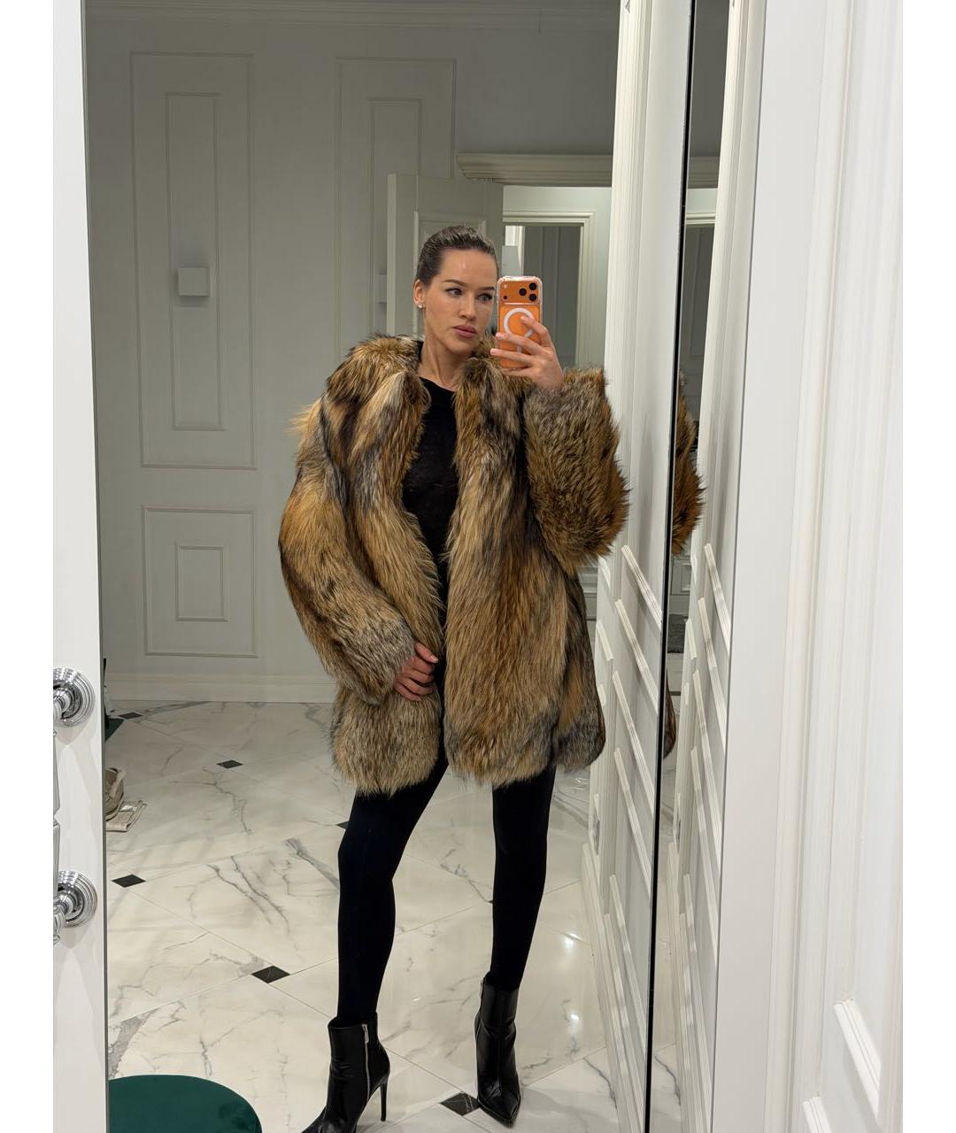 SAINT LAURENT Бежевая меховая шуба, фото 7