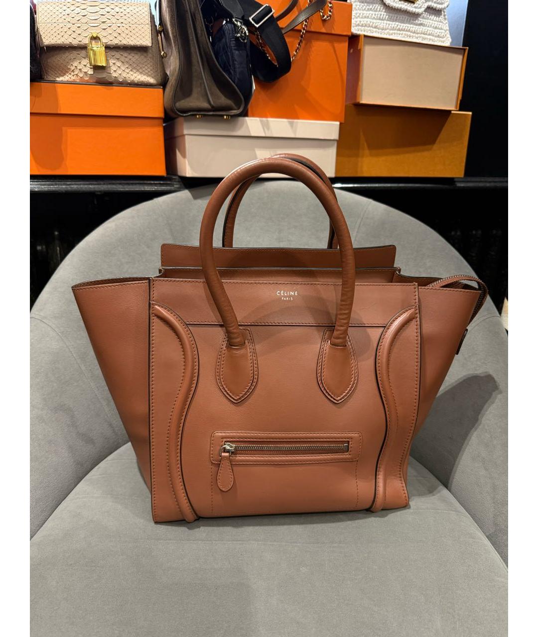 CELINE Коричневая кожаная сумка тоут, фото 2