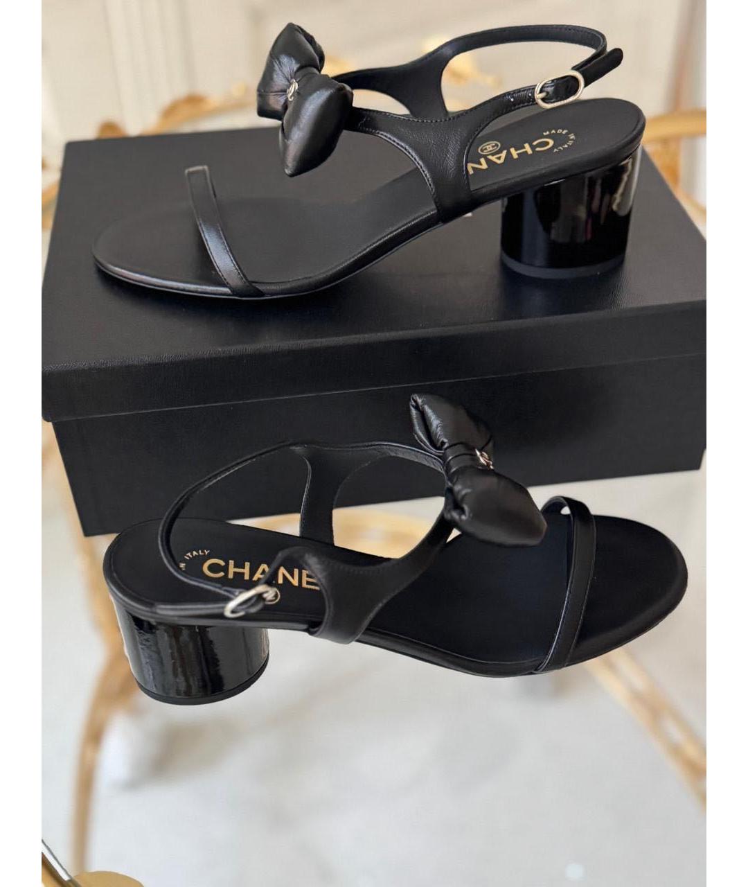 CHANEL Черные кожаные босоножки, фото 4