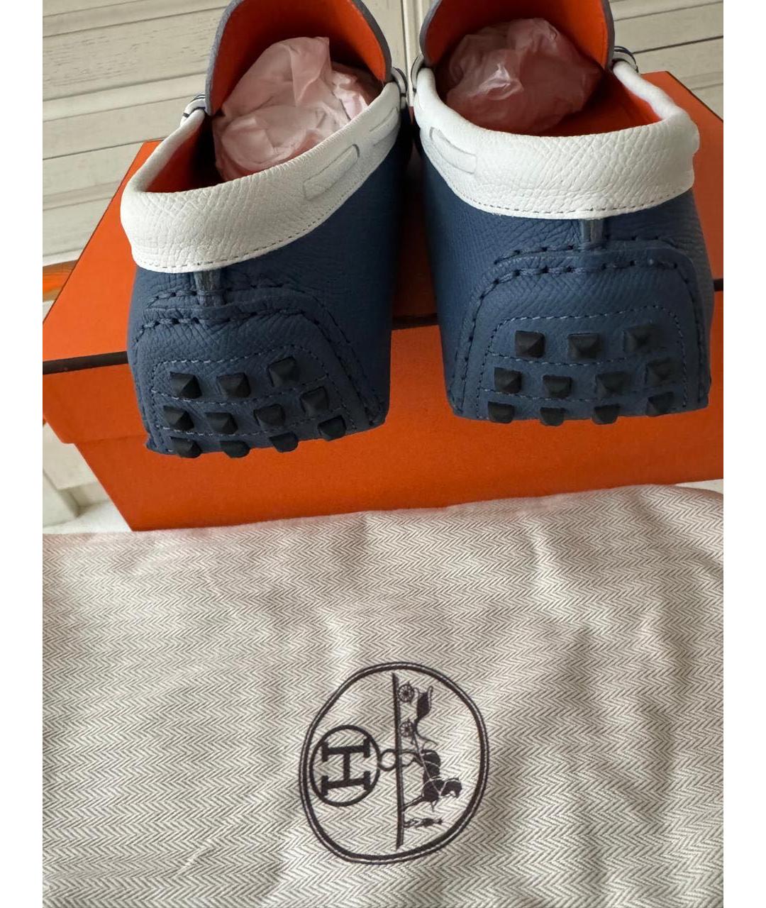 HERMES Голубые кожаные мокасины, фото 3