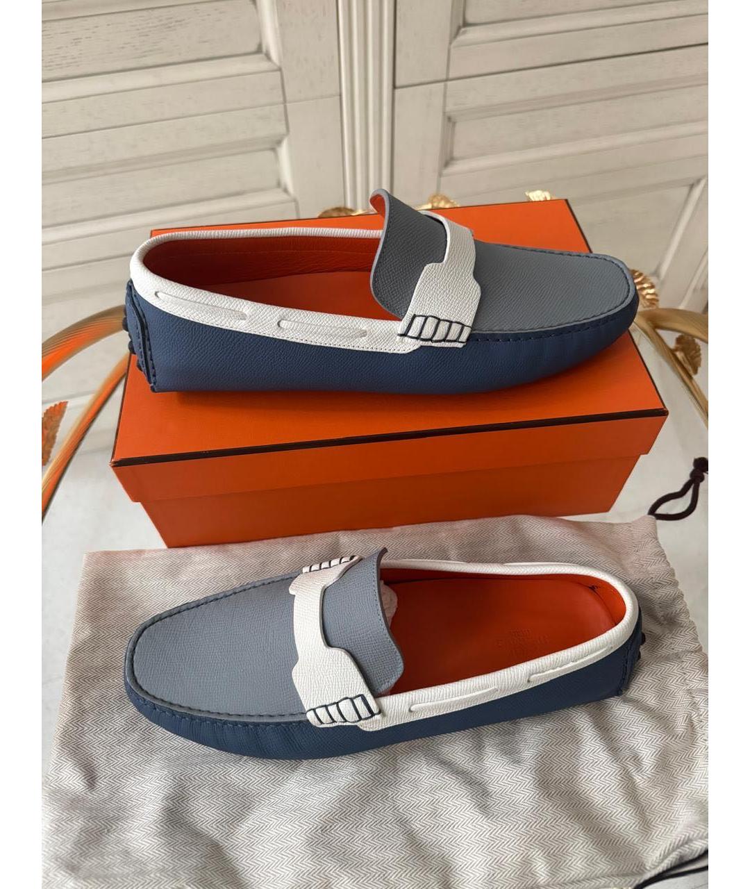 HERMES Голубые кожаные мокасины, фото 6