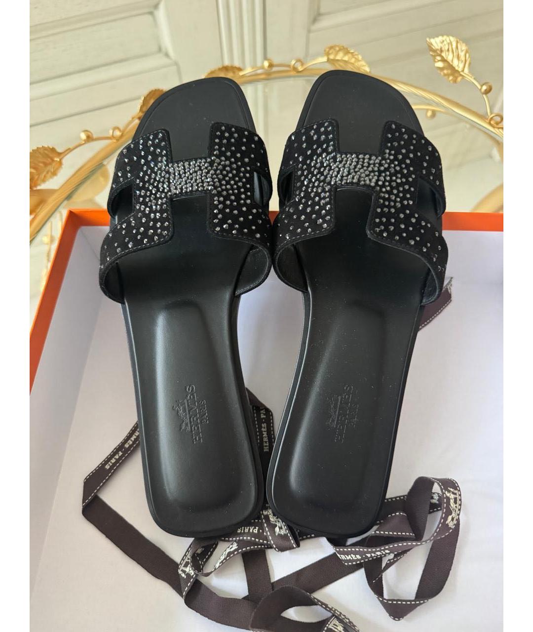 HERMES Черные кожаные сандалии, фото 2