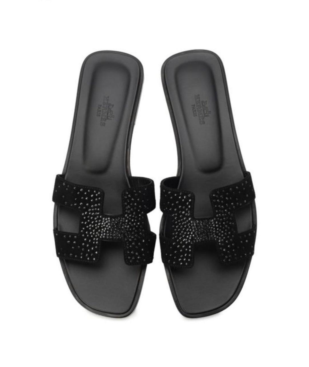 HERMES Черные кожаные сандалии, фото 5