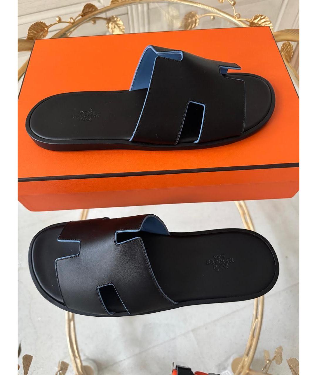 HERMES Черные кожаные сандалии, фото 4