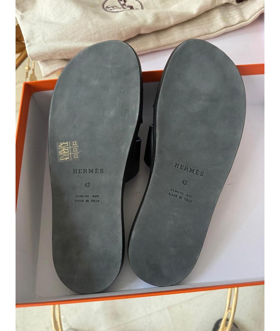 HERMES Черные кожаные сандалии, фото 3