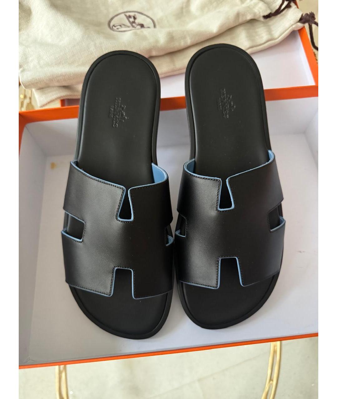 HERMES Черные кожаные сандалии, фото 2