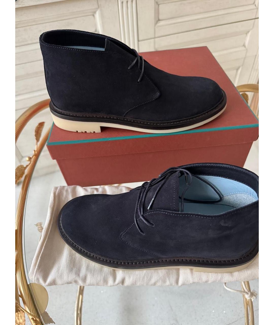 LORO PIANA Темно-синие нубуковые ботинки, фото 3