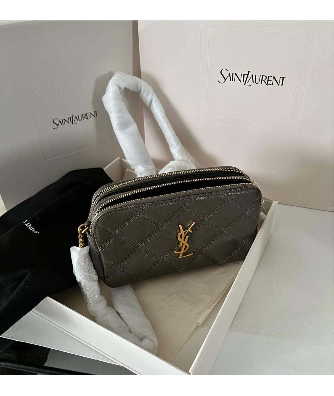 SAINT LAURENT Бежевая кожаная сумка через плечо, фото 2