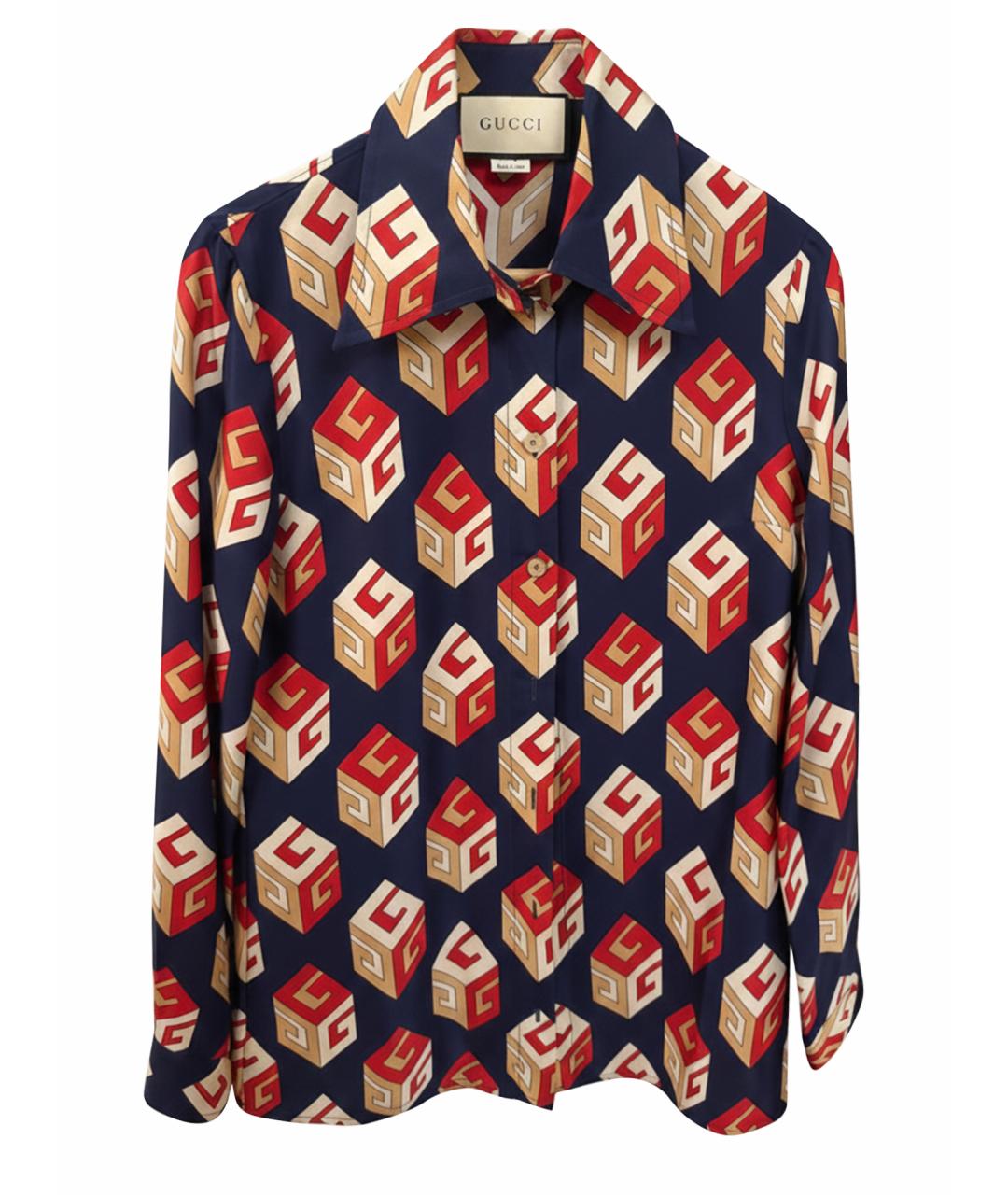 GUCCI Синяя шелковая блузы, фото 1