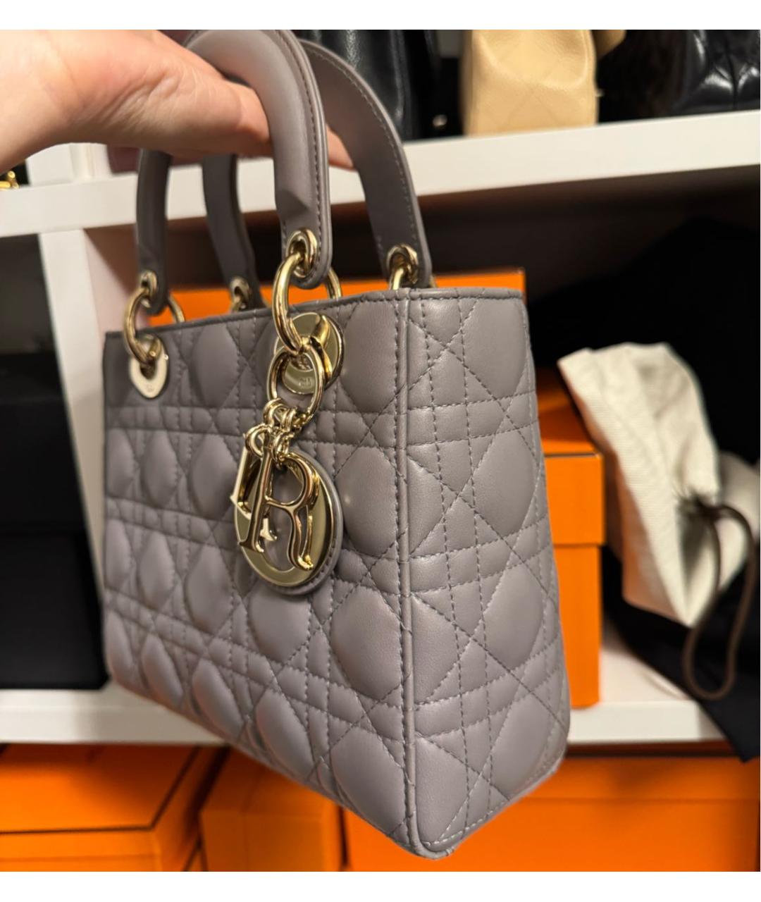 CHRISTIAN DIOR Серая кожаная сумка тоут, фото 2