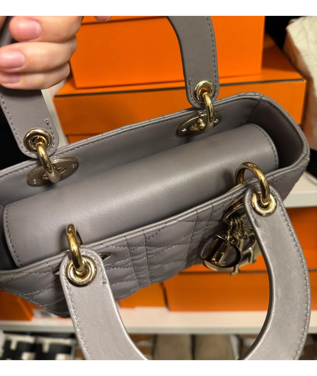 CHRISTIAN DIOR Серая кожаная сумка тоут, фото 4