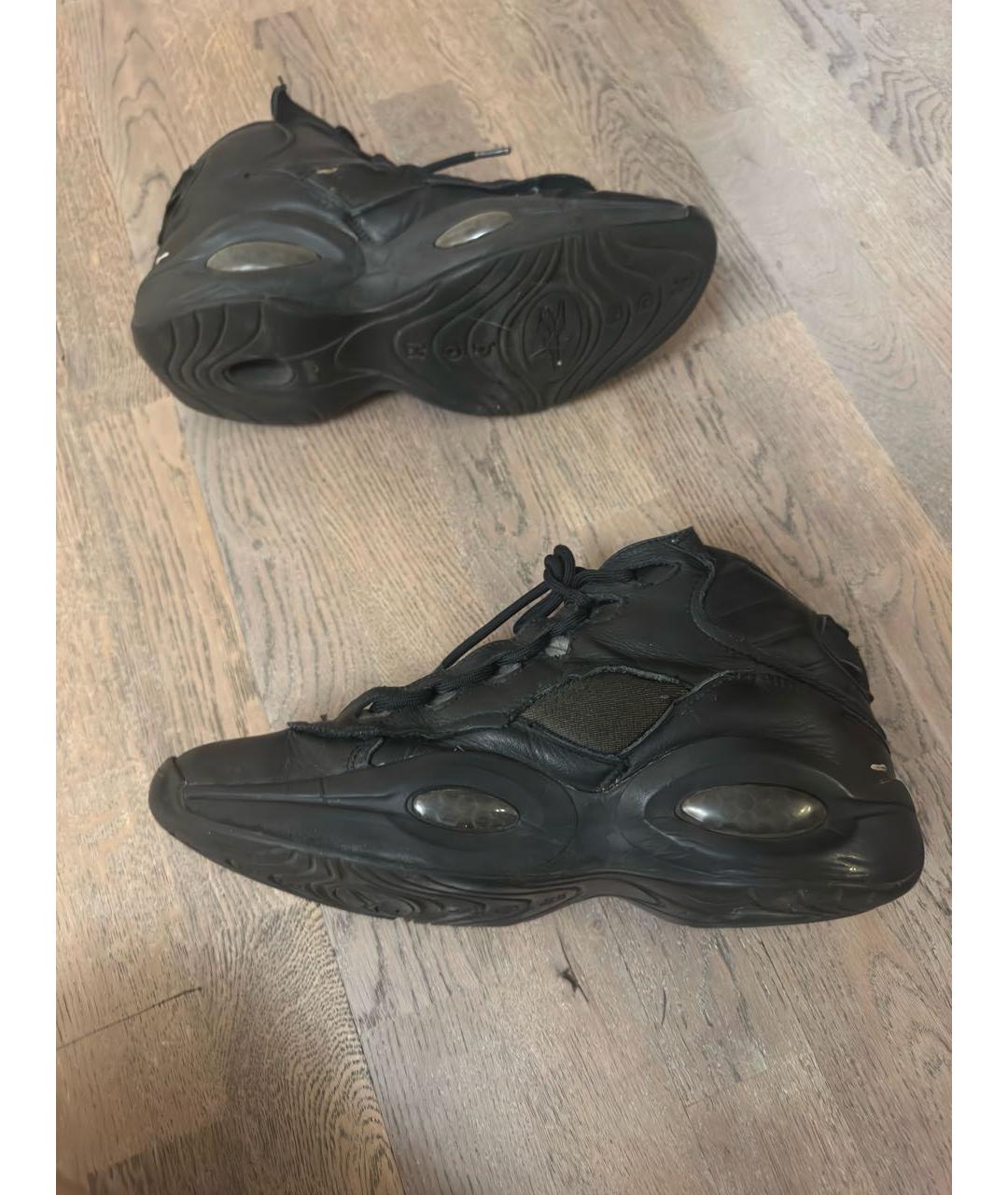 MAISON MARGIELA Черные кожаные высокие кроссовки / кеды, фото 2