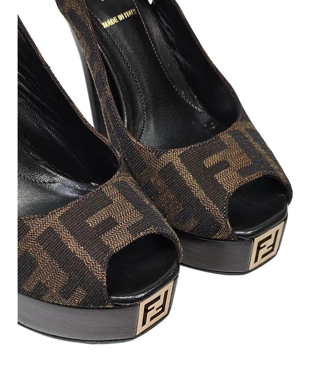 FENDI Коричневые кожаные босоножки, фото 4