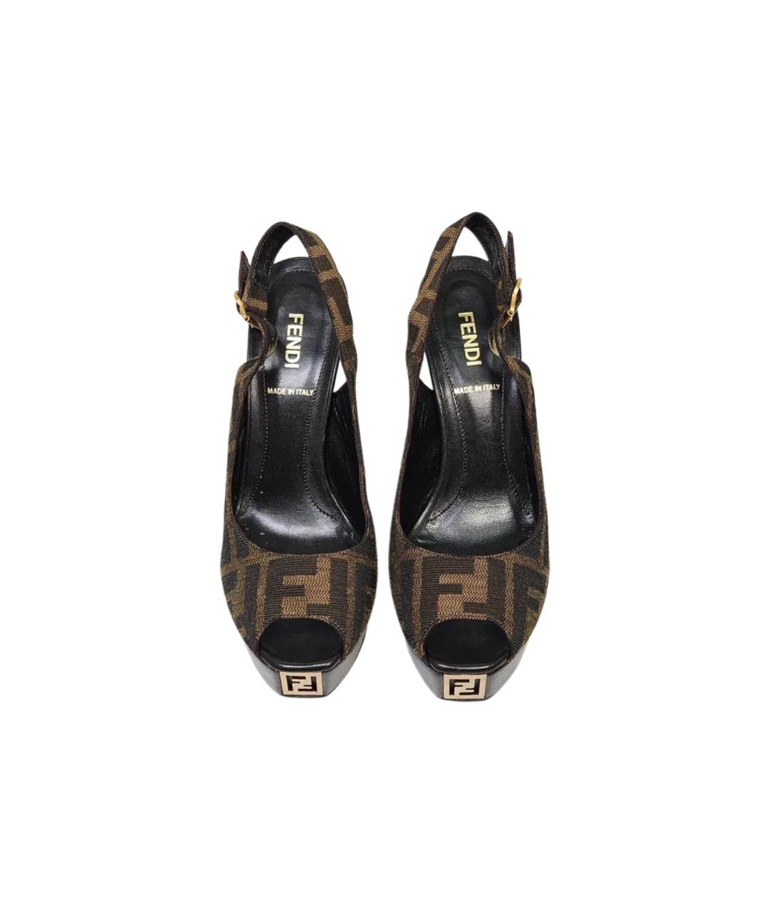 FENDI Коричневые кожаные босоножки, фото 2