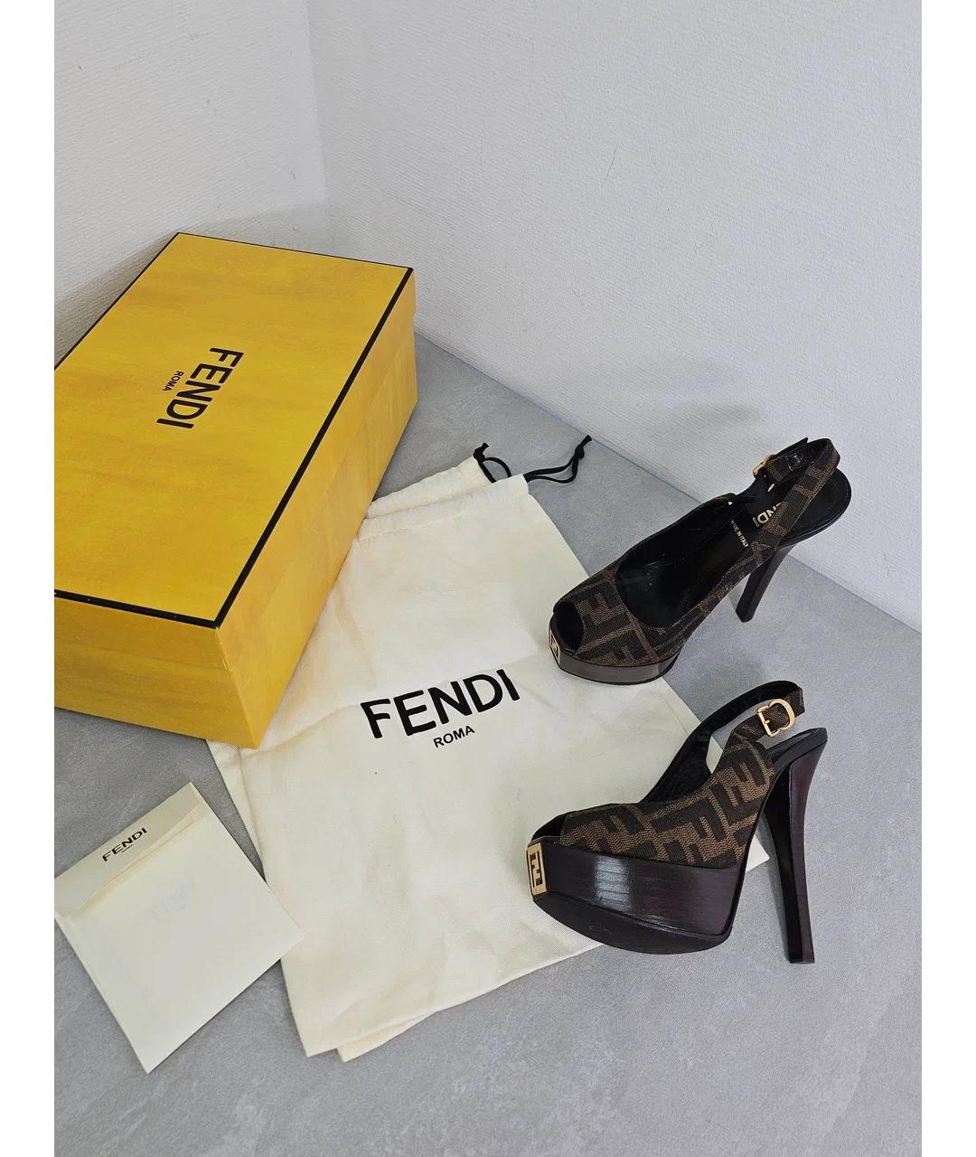 FENDI Коричневые кожаные босоножки, фото 7