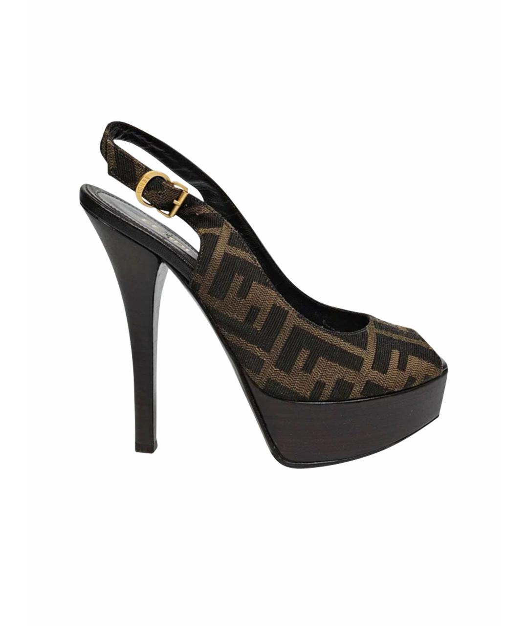 FENDI Коричневые кожаные босоножки, фото 8