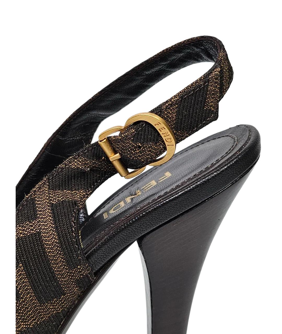 FENDI Коричневые кожаные босоножки, фото 6