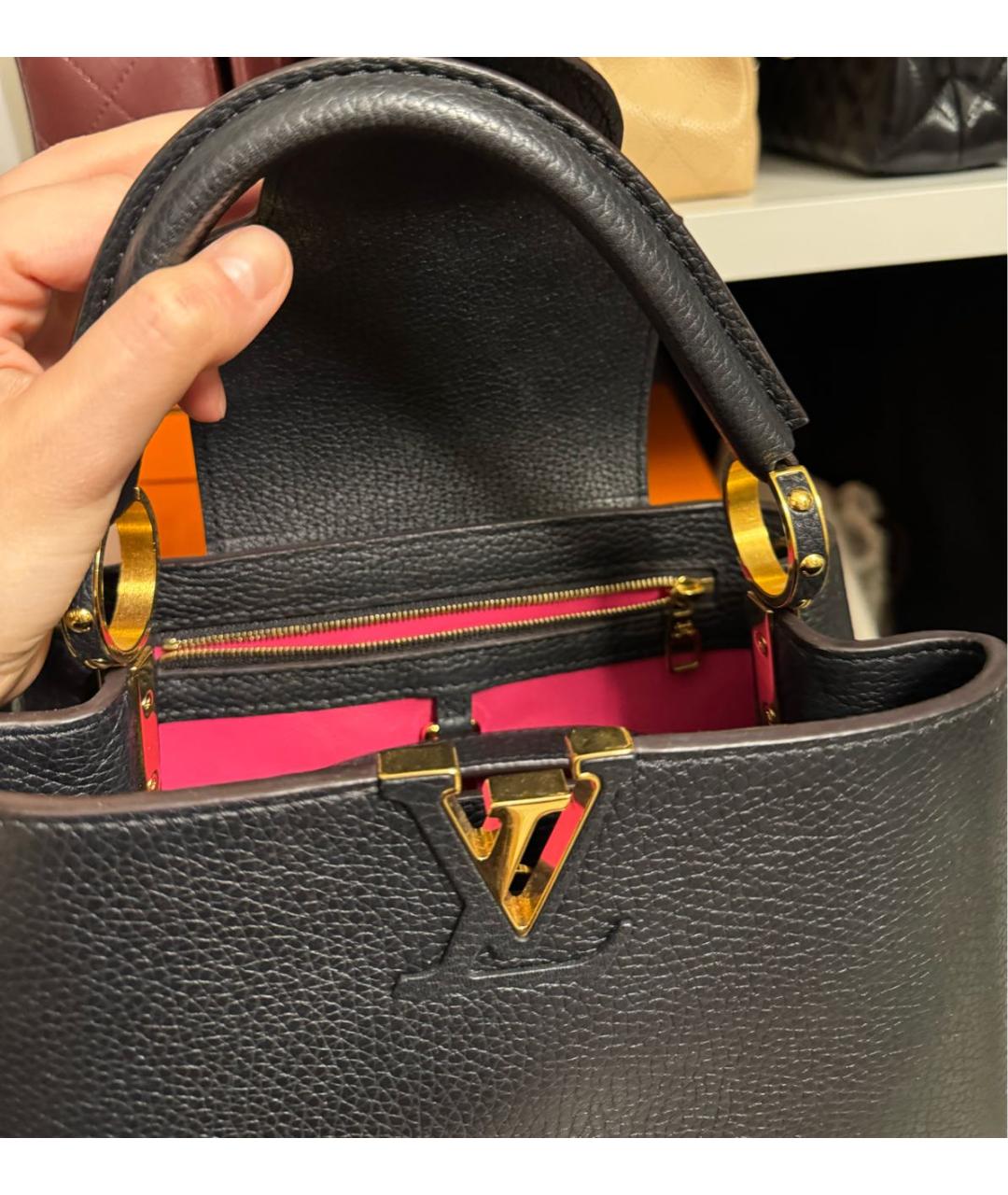 LOUIS VUITTON Черная кожаная сумка тоут, фото 6