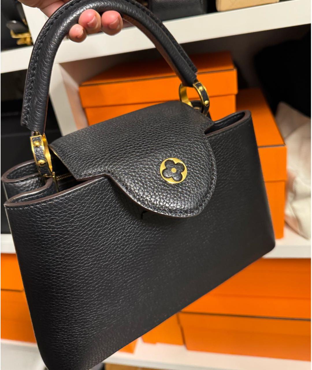 LOUIS VUITTON Черная кожаная сумка тоут, фото 4