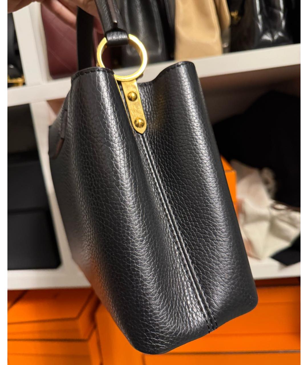 LOUIS VUITTON Черная кожаная сумка тоут, фото 3