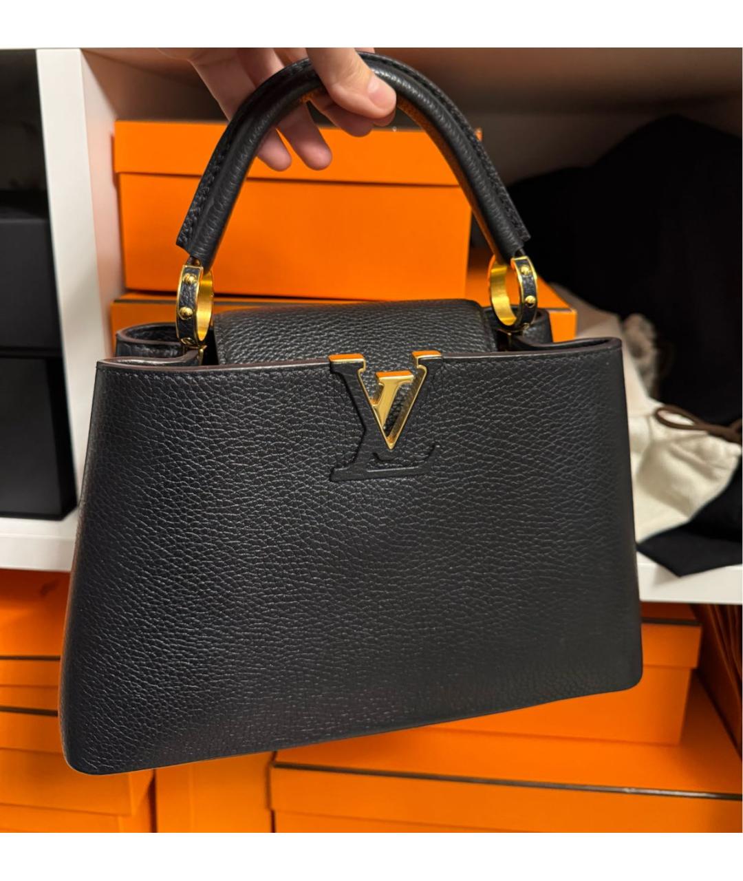 LOUIS VUITTON Черная кожаная сумка тоут, фото 7