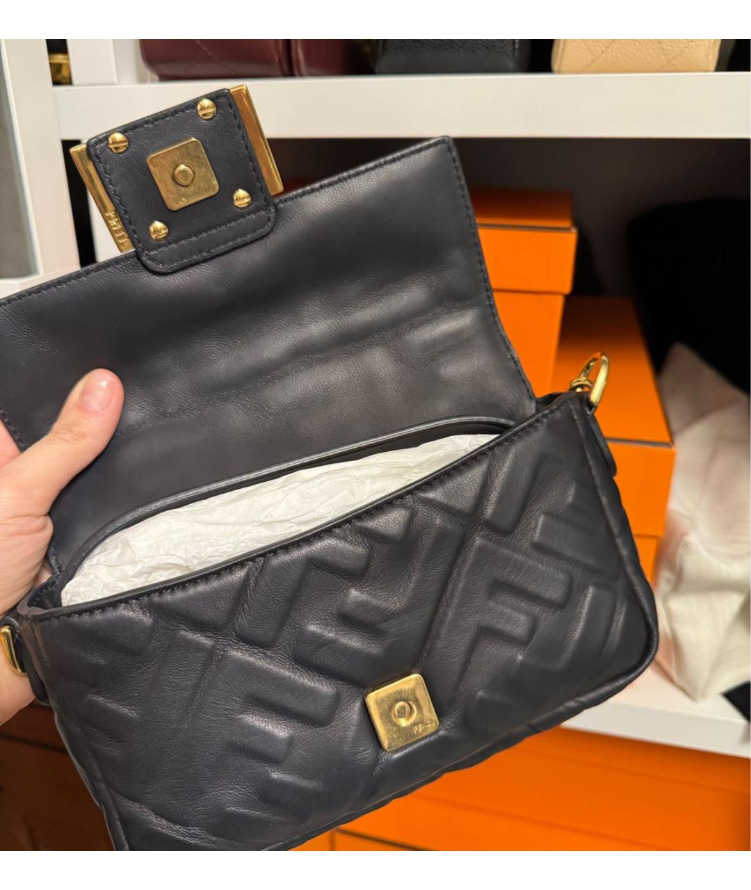 FENDI Черная кожаная сумка тоут, фото 4