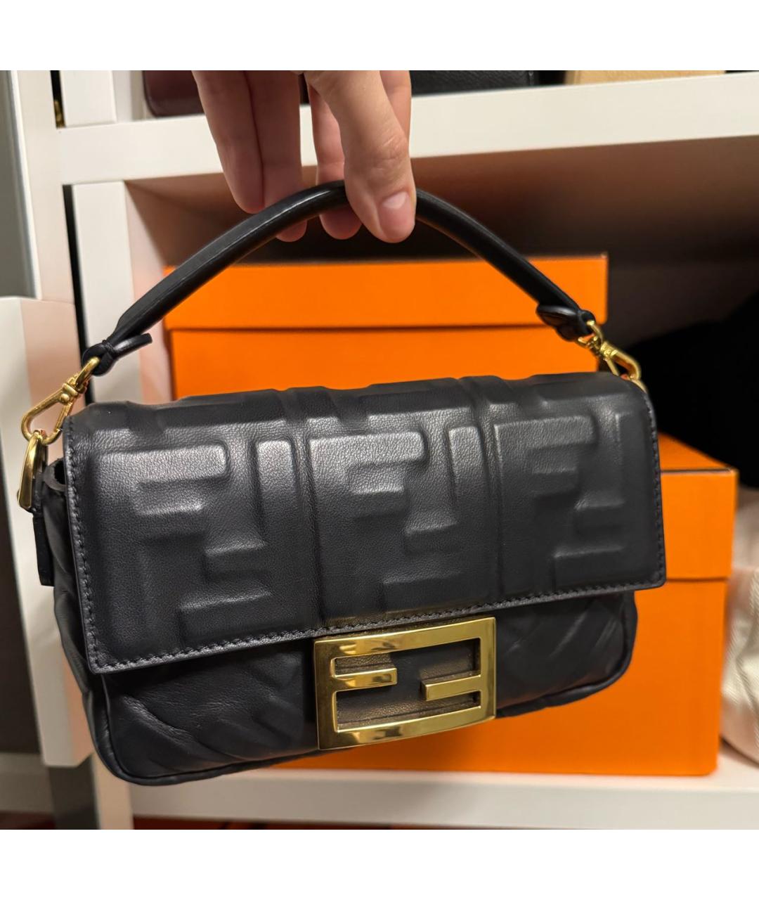 FENDI Черная кожаная сумка тоут, фото 5