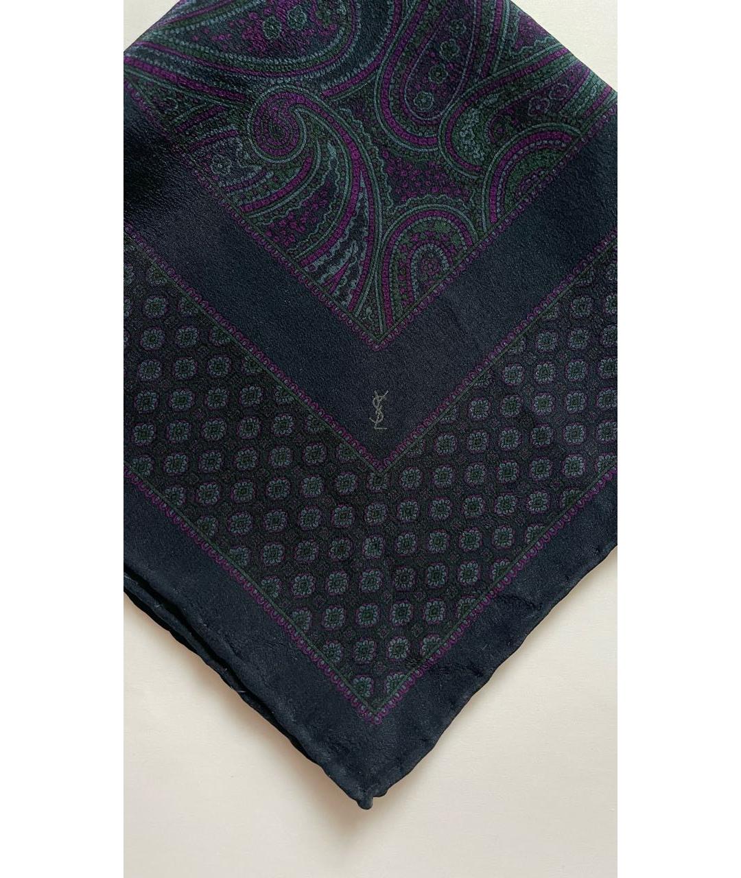SAINT LAURENT Темно-синий шелковый платок, фото 3