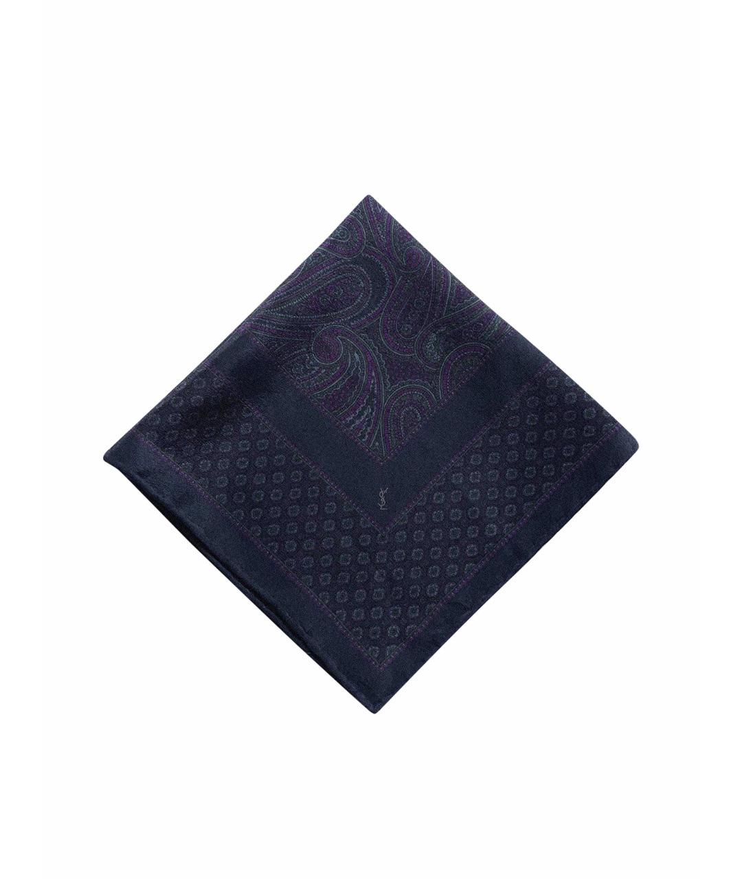 SAINT LAURENT Темно-синий шелковый платок, фото 1