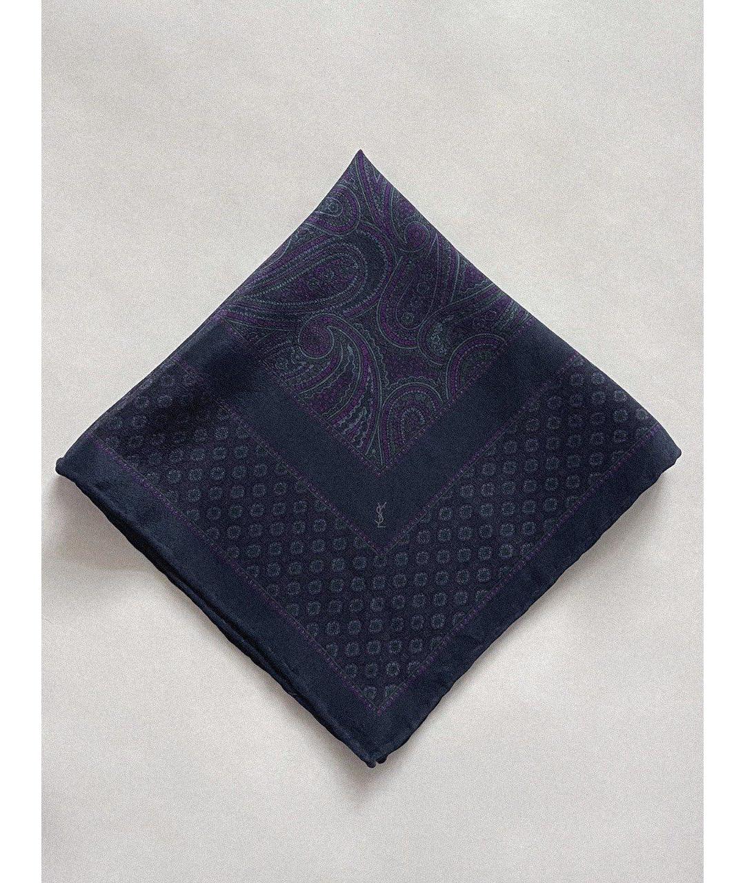 SAINT LAURENT Темно-синий шелковый платок, фото 5